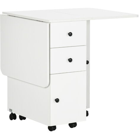HOMCOM Folding Dining Table, Drop Leaf Table With Storage Drawers White