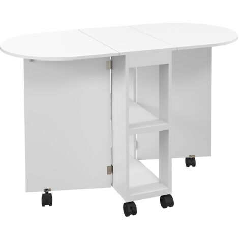 HOMCOM Folding Dining Table for Small Spaces with 2-tier Shelves White