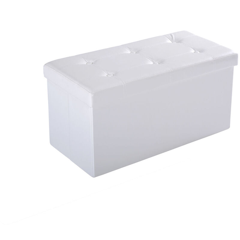 Folding Faux Leather Storage Cube Ottoman Bench Seat PU Rectangular Footrest Stool Box (Cream White) - Homcom