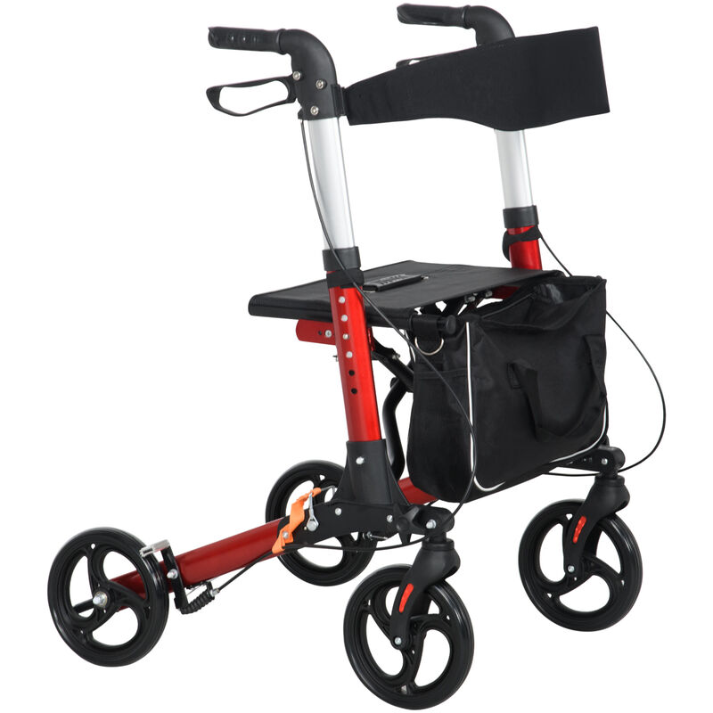 Homcom - Folding Rollator Walker w/ Seat Storage Bag Adjustable Handle for Seniors
