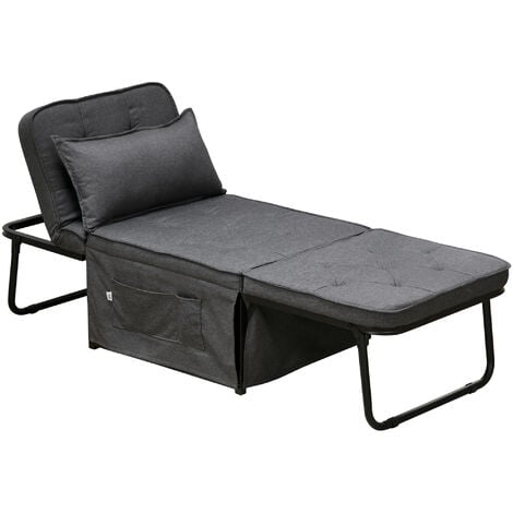 HOMCOM Folding Sleeper Chair Bed with Pillow and Side Pockets Charcoal Grey