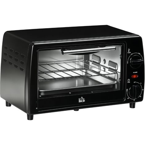 HOMCOM Fornetto Elettrico 10L Temperatura Regolabile e Timer, Griglia e Teglia Incluse, 750W, 36.5x26x22cm, Nero