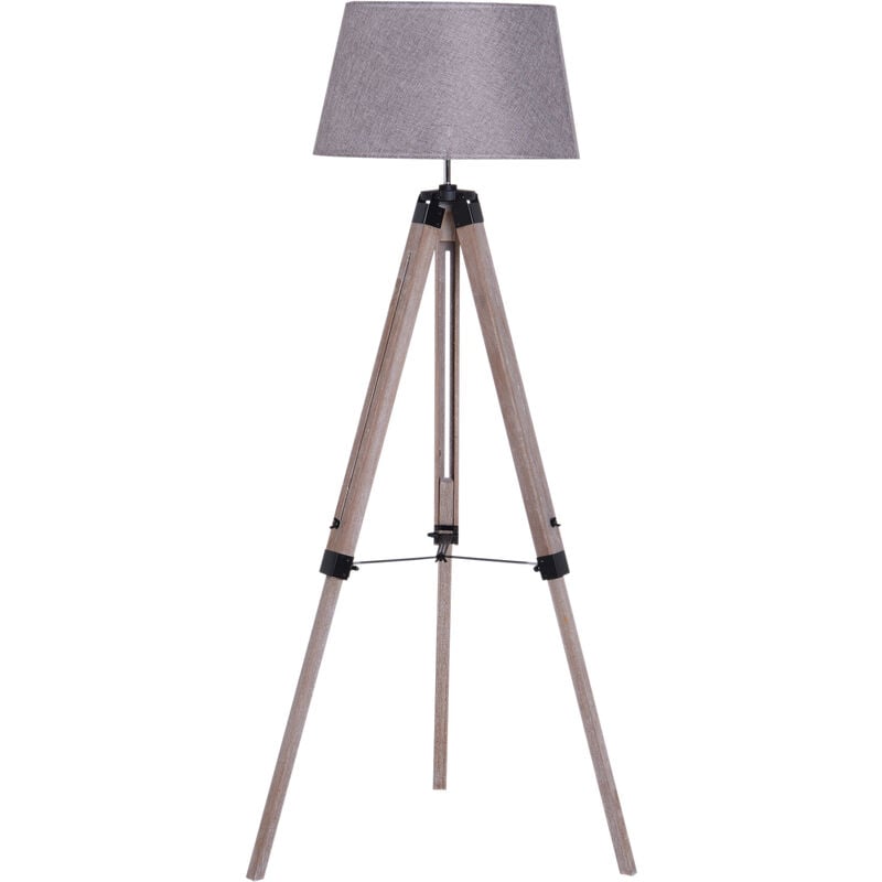 Tripod Floor Lamp Freestanding Bedside Light with Fabric Shade Grey - Homcom