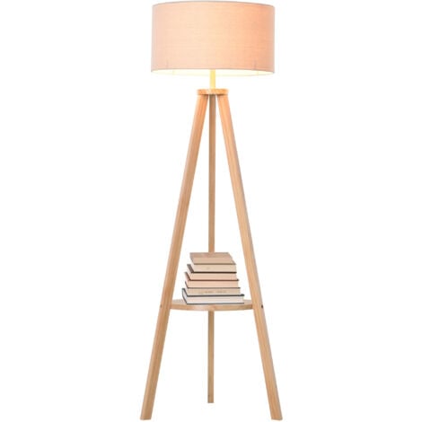 Homcom Tall Bamboo Tripod Floor Lamp Base W Pedal Switch Middle Shelf White Homcom Tall Bamboo Tripod Floor Lamp, Tripod Floor Lamp With Shelves Uk