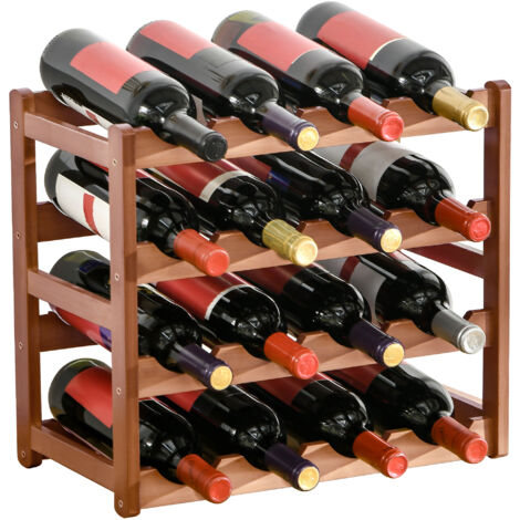 HOMCOM Free Standing Wine Rack 16 Bottle Holders, Bamboo Display Shelf, Brown