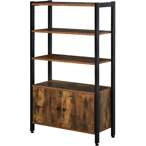 main image of "HOMCOM Freestanding Bookshelf Storage Unit 3 Shelves Double Doo Home Office Brown"