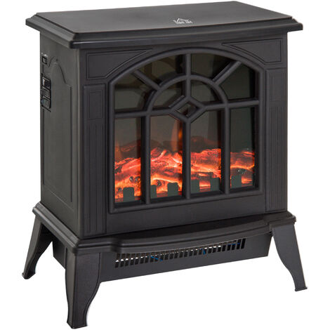 main image of "HOMCOM Freestanding Electric Fireplace Heater Stove Realistic Charcoal w/ LED Flame Effect 900W/1800W - Black"