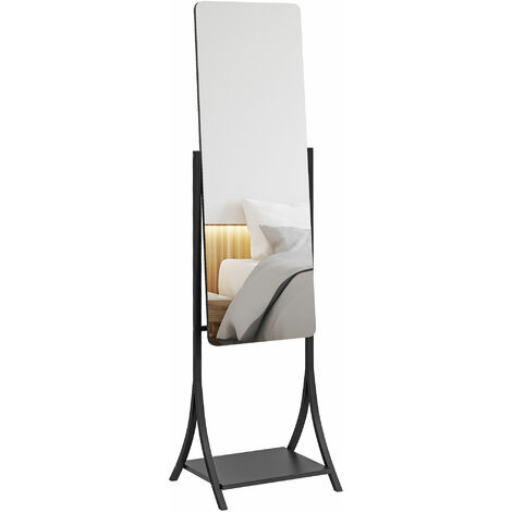 HOMCOM Freestanding Full Length Mirror Adjustable Full Body Mirror w/ Shelf