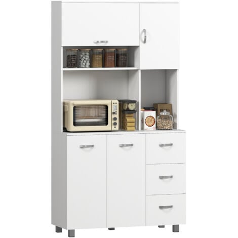HOMCOM Freestanding Kitchen Cupboard Storage Unit  Drawers Handles Shelf