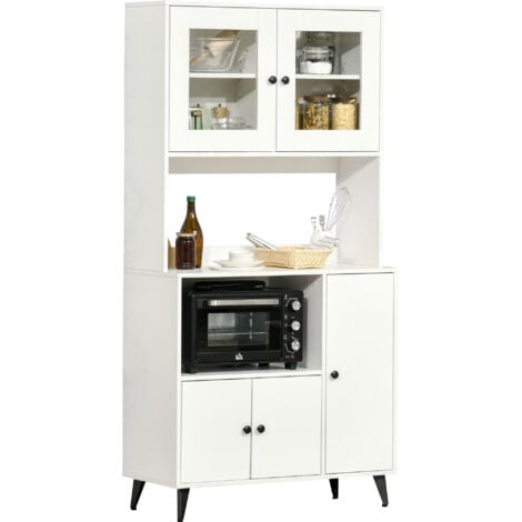 HOMCOM Freestanding Kitchen Storage Cabinet Cupboards Adjustable Shelves White