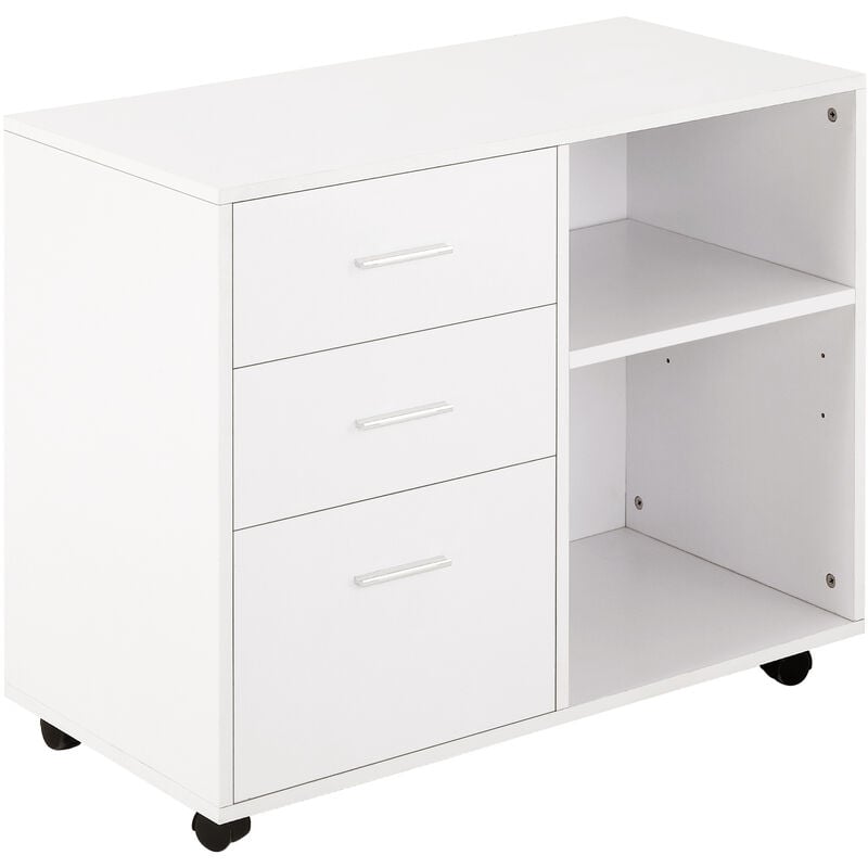 HOMCOM Freestanding Storage Cabinet w/ 3 Drawers 2 Shelves 4 Wheels White