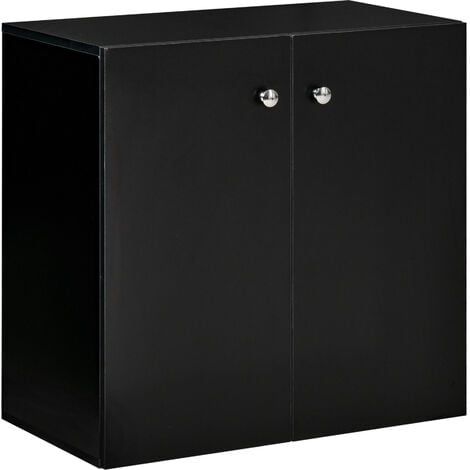 HOMCOM Freestanding Storage Cabinet w/ Two Shelves Wooden Sideboard - Black