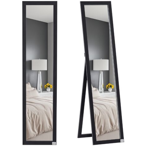 HOMCOM Full Length Mirror, Floor Standing or Wall-Mounted Long Mirror, Black