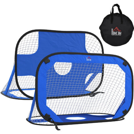 HOMCOM Fußballtore, Pop Up Tor, Tragbares Fußballnetz, 2er Set Minitore, mobil mit Tragetasche, Faltbar, Blau, 123 x 80 x 80 cm - blau
