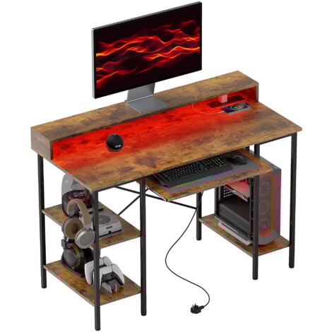 HOMCOM Gaming Desk with Monitor Stand and Sliding Keyboard Tray Rustic Brown