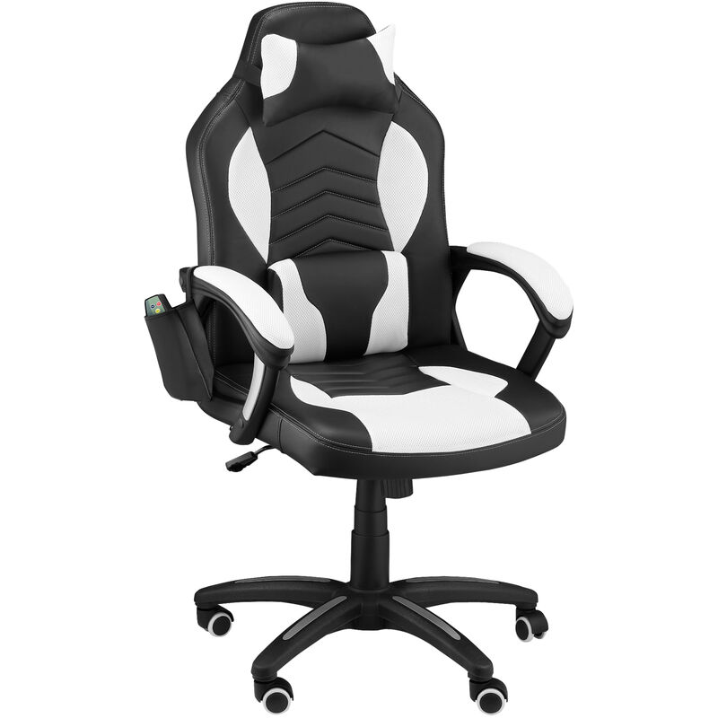 

Silla de Oficina de Masaje y Calefacción con Control Remoto Silla Gaming Giratoria con Altura Ajustable Reposacabezas y Cojín Lumbar 68x69x108-117 cm