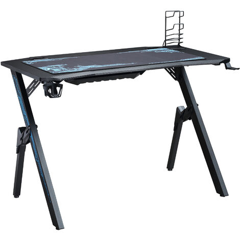 HOMCOM Gaming Tisch 110 cm x 59 cm x 75 cm - Schwarz+Blau