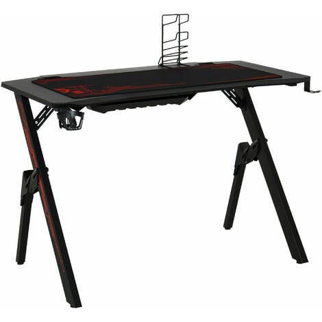 HOMCOM Gaming Tisch Computertisch MDF Metall Schwarz+Rot 110 x 59 x 75 cm 110 cm x 58 cm x 75 cm - Schwarz