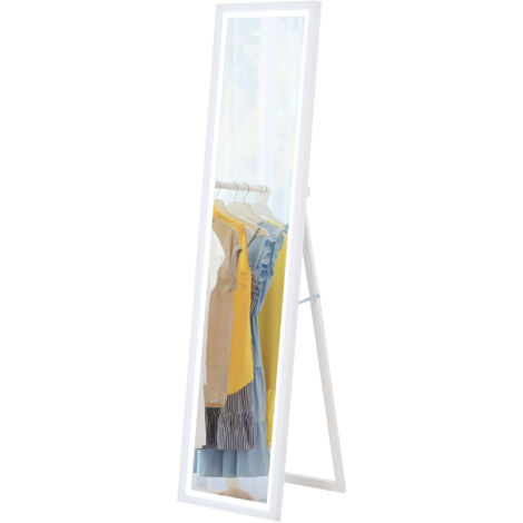 HOMCOM Ganzkörperspiegel 40 x 160 cm Standspiegel mit LED-Lichte, 3 Lichtfarben, Wandspiegel mit Touch-Steuerung, Bodenspiegel für Schlafzimmer, Wohnzimmer, Weiß