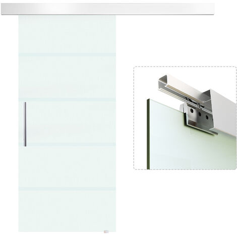HOMCOM® Glasschiebetür satiniert | Glas, Edelstahl, Aluminium | 90 x 205 cm | Silber und Transparent