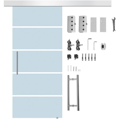 HOMCOM® Glasschiebetür satiniert | Glas, Edelstahl, Aluminium | 205 x 102,5 cm | Silber und Transparent