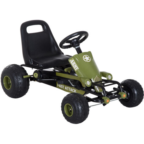 HOMCOM Go Kart Tretauto Tretfahrzeug mit Handbremse, Vor- und Rückwärtsgang, Kinderfahrzeug Kettcar Tretfahrzeug mit Verstellbarem Sitz für Kinder 3-6 Jahren, 99 x 65 x 56cm Grün