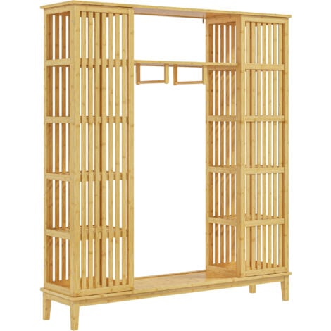 Armadio 2 Ante Con Rattan 90x45x183 Cm - Con Asta Appendiabiti E Coperchio Flip-Top, Colore Naturale - Foto 8