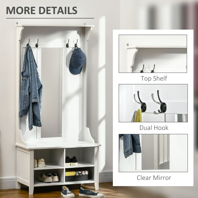 Homcom Hallway Furniture Set Shoe Storage Mirror Coat Rack Organiser Shelves Uk831 2260331