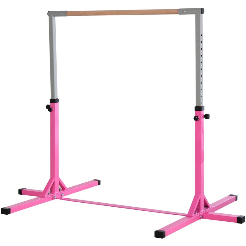 Height Adjustable Gymnastics Horizontal Bar For Kids Home Gym Training Pink - Homcom