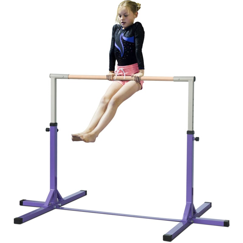 Homcom - Height Adjustable Gymnastics Horizontal Bar For Kids Home Gym Training Purple