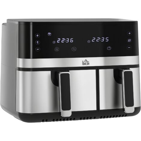HOMCOM Heißluftfritteuse 8,5L Fritteuse mit Doppelkammer, 8 in 1 Rezeptur, Airfryer mit Antihaftbeschichtung, Touchscreen, Smart und Timer-Funktion, ohne Öl, Schwarz