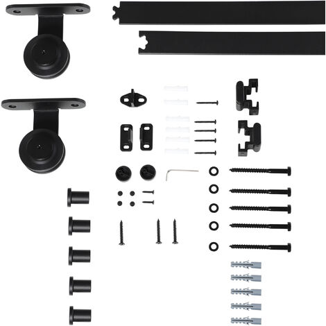 HOMCOM herraje para puerta corredera 200 cm kit de accesorios para puerta corredera carga 100 kg con 2 rieles de acero al carbono 200x40x0,6 cm