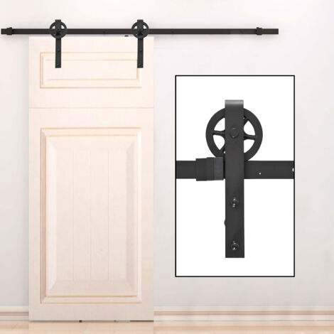 HOMCOM Herraje Puerta Corredera 200 cm Kit de Puerta Corredera de Madera Acero al Carbono Baño Cocina Dormitorio Negro