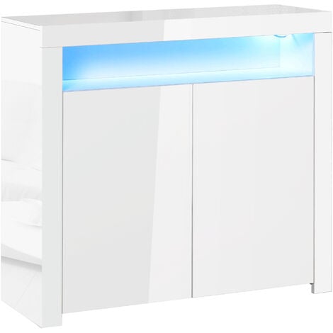 HOMCOM High Gloss LED Cabinet Cupboard Sideboard Console with RGB Lighting White