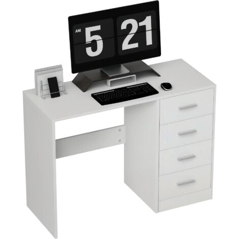 main image of "HOMCOM High Gloss Office Table w/ 4 Drawer Home Office Study Furniture White"