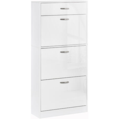 HOMCOM High Gloss Shoe Cabinet w/ 4 Drawers Shoe Storage Organizer for 18 Pairs