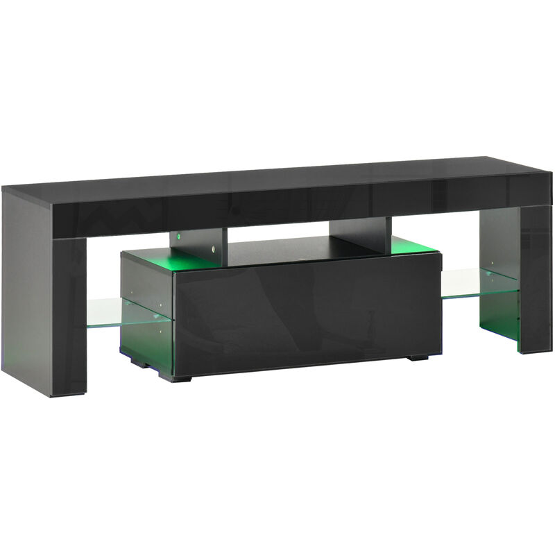 Homcom - High Gloss TV Stand Cabinet with LED RGB Lights and Remote Control for 43'/50'/55' TV, Media TV Console Table with Storage Drawer and Shelf,