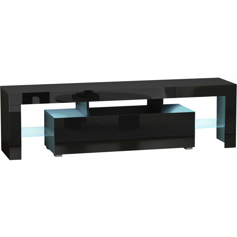 HOMCOM High Gloss TV Stand Cabinet with LED RGB Lights and Remote Control for TVs up to 65", Media TV Console Table with Storage Compartment, Black