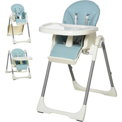 HOMCOM Hochstuhl Baby Babystuhl mit Fußstütze Kinderhochstuhl Tisch mit abnehmbarem Tablett höhenverstellbar und klappbar für 6-36 Monate PP Stahl Blau 55 x 80 x 104 cm