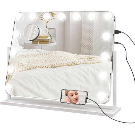 HOMCOM Hollywood Dimmable Lighted Makeup Mirror with Magnifier, USB Port