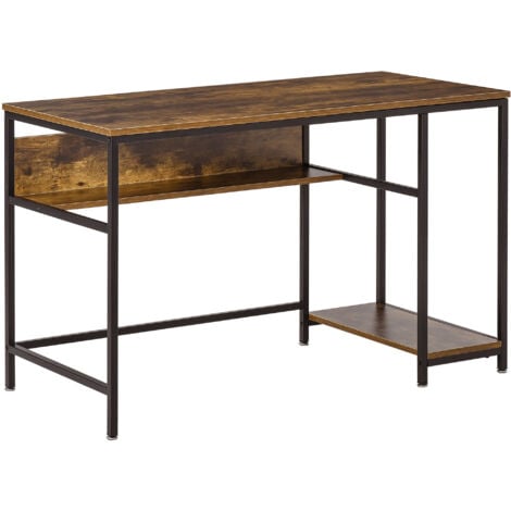 HOMCOM Home Office Computer Writing Desk Study Workstation w/ Storage Rustic Brown