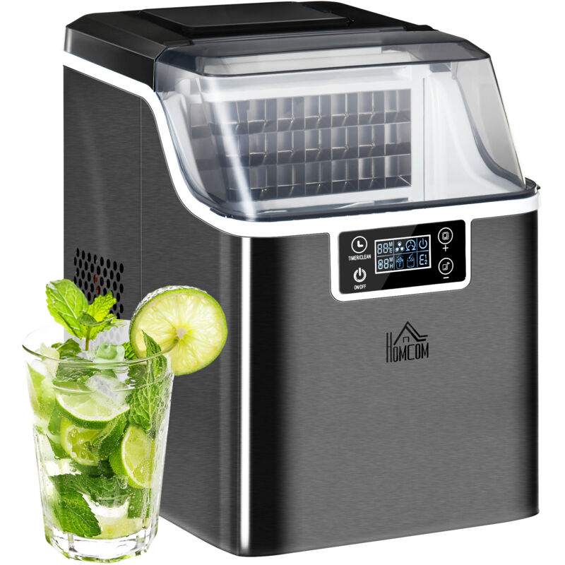 HOMCOM Ice Maker Machine Compact Counter Top Ice Cube Maker 20Kg In 24 Hrs Black, Silver