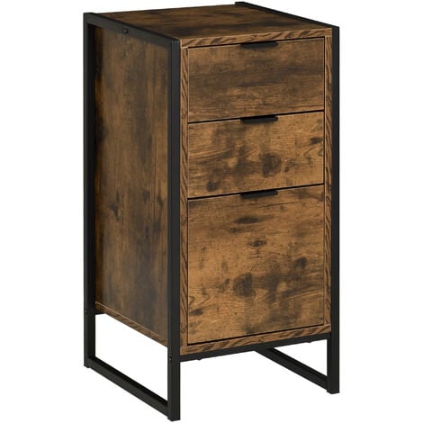 HOMCOM Industrial 3-Drawer Bedroom Chest of Drawers with Metal Frame, Brown