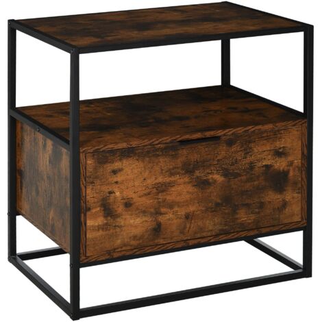 HOMCOM Industrial-Style Side Table w/ Drawer Open Shelf Steel Frame Base Retro