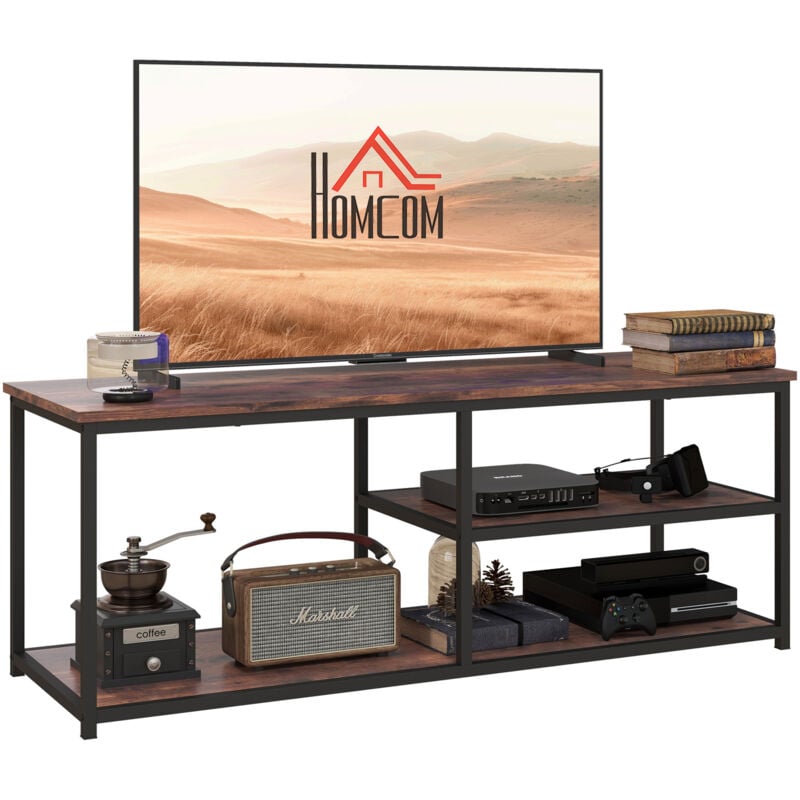 Industrial Style TV Stand w/ 3 Shelves Metal Frame Antique Brown Black - Homcom