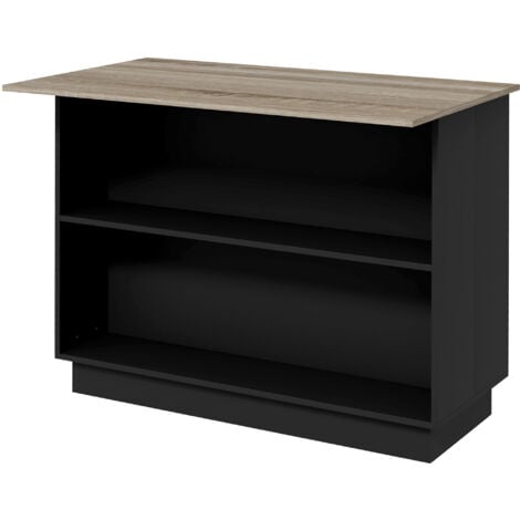 HOMCOM Isola da Cucina con 2 Ripiani Aperti e 2 Armadietti in MDF Nero e Rovere