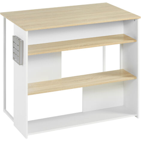 HOMCOM Isola da Cucina con 3 Ripiani in Stile Moderno e Porta coltelli in acciaio, 105x65x90 cm Bianco