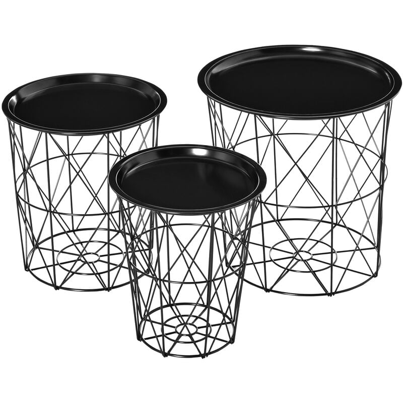 

Homcom - Juego de 3 Mesas Auxiliares Metal con Bandeja Extraíble y Espacio de Almacenamiento Estilo Moderno para Salón Sofá Diámetro Ø43 Ø35 y Ø30