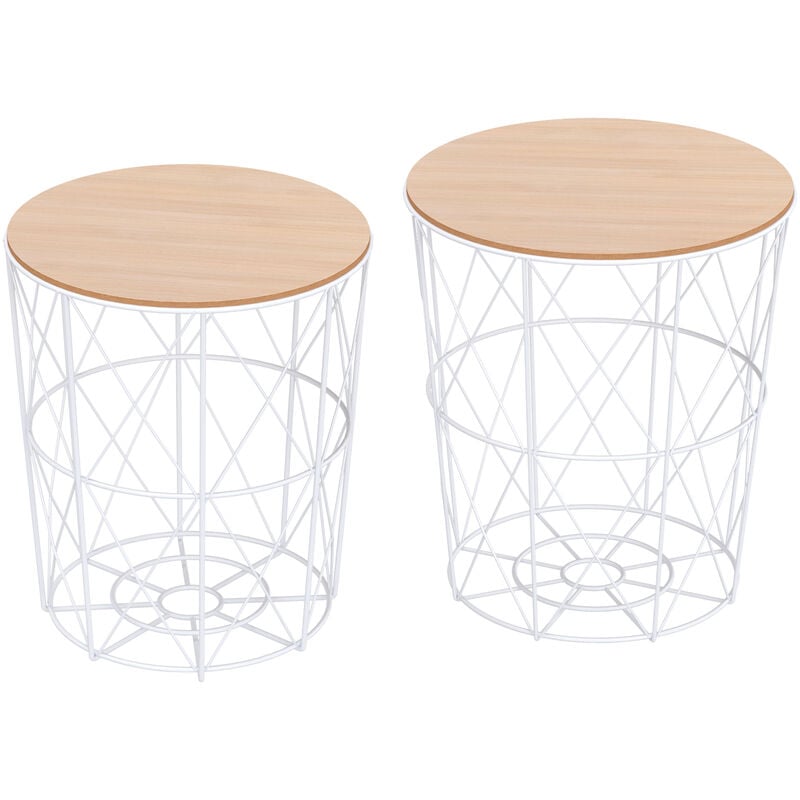 

Homcom - Juego de 2 Mesitas de Café Mesas Auxiliares de Salón Modernas con Tapa de Madera Extraíble y Estructura de Metal para Dormitorio Ø40x45 cm