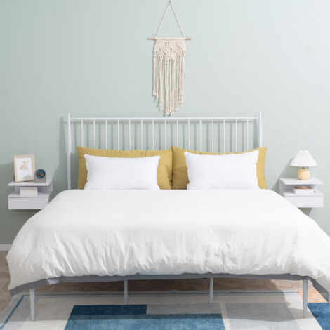 HOMCOM Juego de 2 Mesitas de Noche Flotantes, Mesillas de Noche Dormitorio con Cajón, Estante Abierto, para Sala de Estar, 35x32x22,5 cm, Blanco